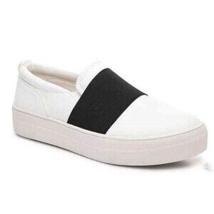 Steve Madden Gwyn Sneakers White Leather Black Strip Slip On Shoes Womens Sz 8.5